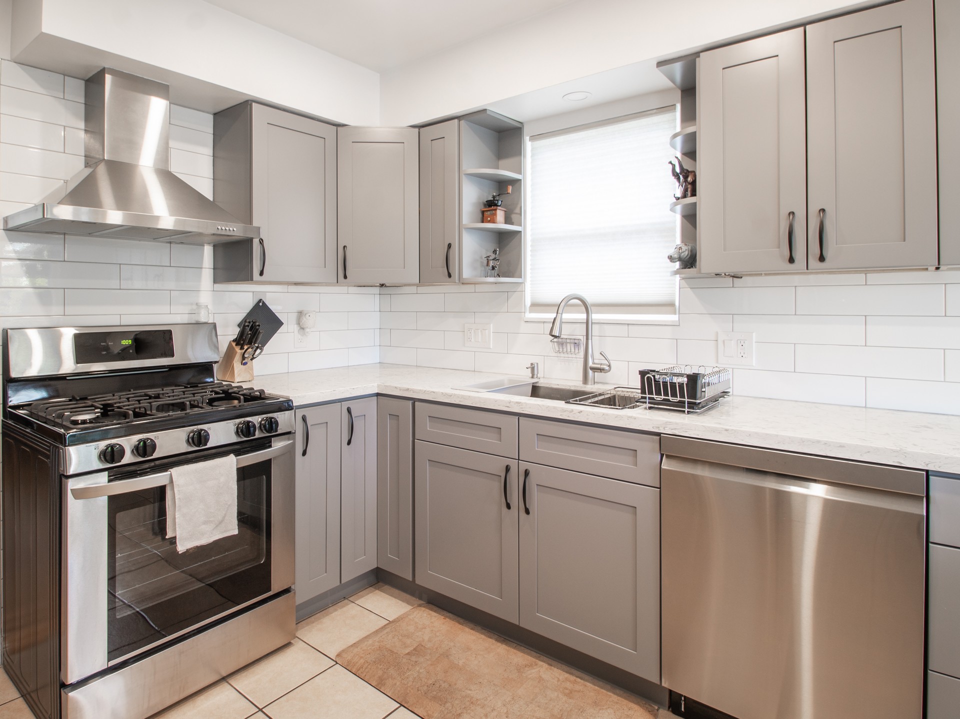 Kitchen Interior Design with white back splash stock photo